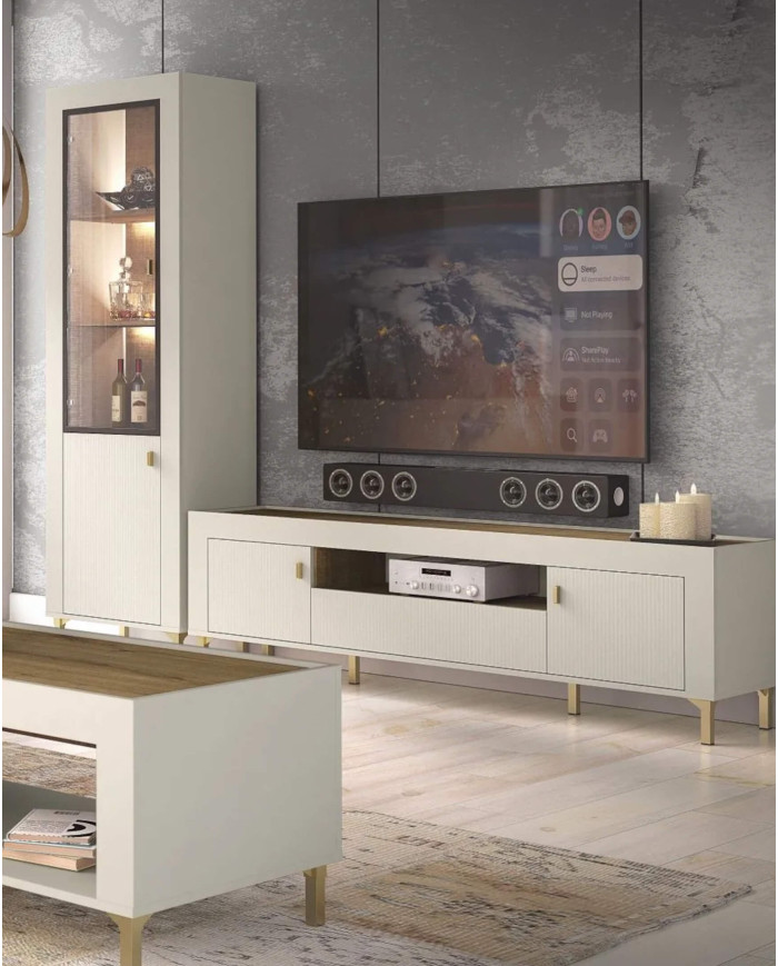 Szafka RTV Mossa MO8, drzwi, szuflada, wnęka regałowa, Dąb whisky/ Cashmere, DOLMAR