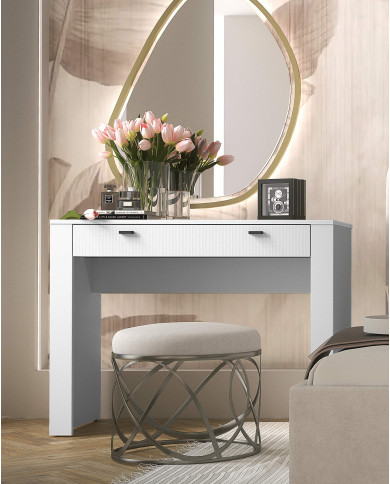 Konsola, toaletka Mossa MO10, szuflady, Dąb Whisky/ Biały mat, DOLMAR Konsola, toaletka Mossa MO10, szuflady, Dąb Whisky/ Biały mat, DOLMAR