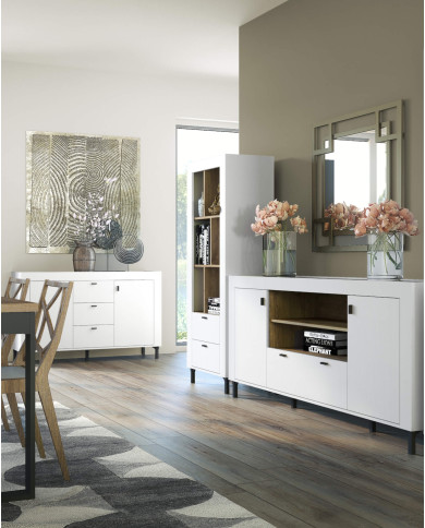 Szafka nocna Mossa MO11, drzwiczki, Dąb whisky/ Biały mat, DOLMAR