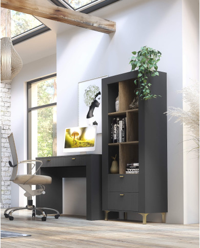 Szafka nocna Mossa MO11, drzwiczki, Dąb whisky/ Czarny mat, DOLMAR