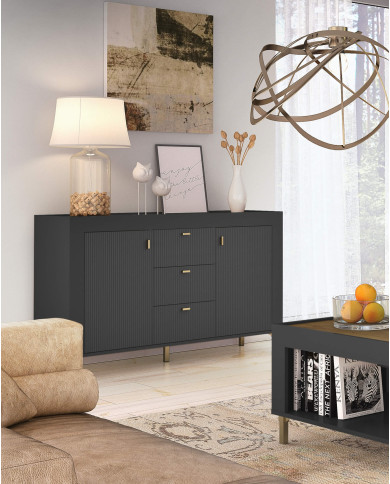 Szafka nocna Mossa MO11, drzwiczki, Dąb whisky/ Czarny mat, DOLMAR