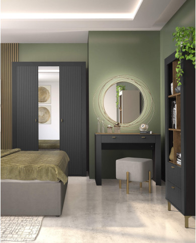 Szafka nocna Mossa MO11, drzwiczki, Dąb whisky/ Czarny mat, DOLMAR