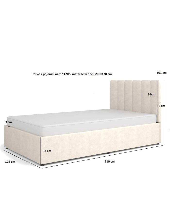Łóżka Mossa MO12, stelaż z podnośnikami, pojemnik, 120x200 cm, tkanina Cloud 3, DOLMAR