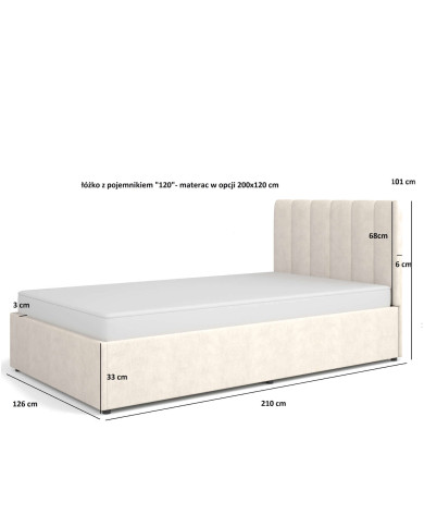 Łóżka Mossa MO12, stelaż z podnośnikami, pojemnik, 120x200 cm, tkanina Cloud 82, DOLMAR