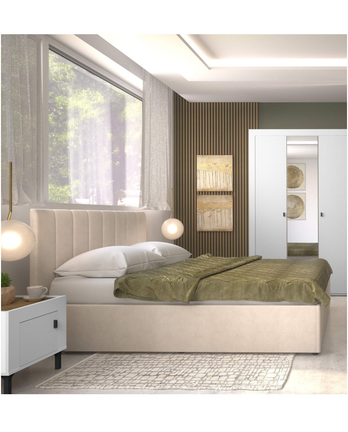 Łóżka Mossa MO12, stelaż z podnośnikami, pojemnik, 140x200 cm, tkanina Cloud 3, DOLMAR