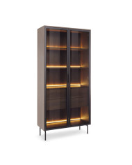 Witryna wysoka Lumi 91 2d2s, dwudrzwiowa z oświetleniem Led, Dąb dunin/ Czarny, Laski Meble