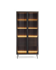 Witryna wysoka Lumi 91 2d2s, dwudrzwiowa z oświetleniem Led, Dąb dunin/ Czarny, Laski Meble