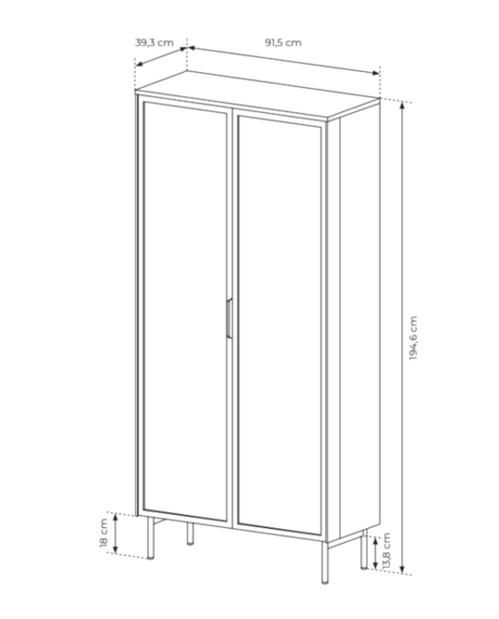 Witryna wysoka Lumi 91 2d2s, dwudrzwiowa z oświetleniem Led, Dąb dunin/ Czarny, Laski Meble