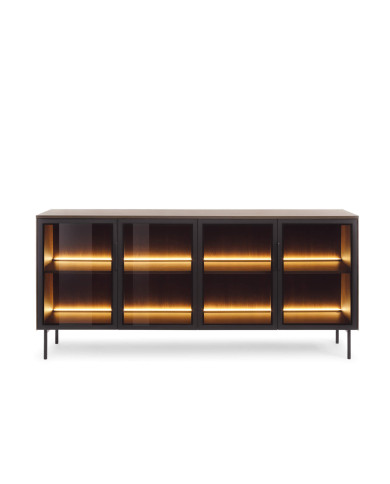 Komoda Lumi B 181, czterodrzwiowa z oświetleniem Led, Dąb dunin/ Czarny, Laski Meble Komoda Lumi B 181, czterodrzwiowa z oświetleniem Led, Dąb dunin/ Czarny, Laski Meble