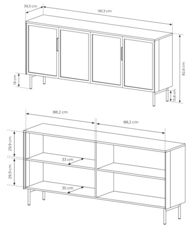 Komoda Lumi B 181, czterodrzwiowa z oświetleniem Led, Dąb dunin/ Czarny, Laski Meble Komoda Lumi B 181, czterodrzwiowa z oświetleniem Led, Dąb dunin/ Czarny, Laski Meble
