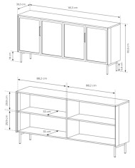 Komoda Lumi B 181, czterodrzwiowa z oświetleniem Led, Dąb dunin/ Czarny, Laski Meble