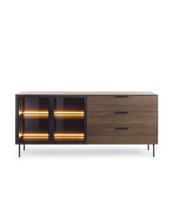Komoda Lumi C 181, dwudrzwiowa, szuflady, z oświetleniem Led, Dąb dunin/ Czarny, Laski Meble