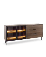 Komoda Lumi C 181, dwudrzwiowa, szuflady, z oświetleniem Led, Dąb dunin/ Czarny, Laski Meble