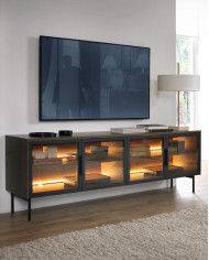 Komoda Lumi C 181, dwudrzwiowa, szuflady, z oświetleniem Led, Dąb dunin/ Czarny, Laski Meble