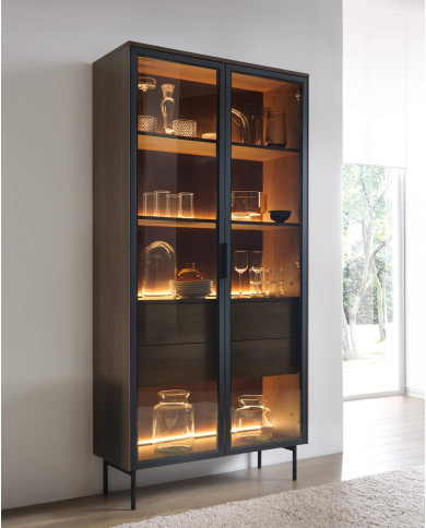Komoda Lumi C 181, dwudrzwiowa, szuflady, z oświetleniem Led, Dąb dunin/ Czarny, Laski Meble Komoda Lumi C 181, dwudrzwiowa, szuflady, z oświetleniem Led, Dąb dunin/ Czarny, Laski Meble
