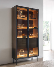 Komoda Lumi C 181, dwudrzwiowa, szuflady, z oświetleniem Led, Dąb dunin/ Czarny, Laski Meble