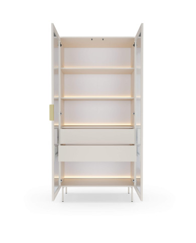 Witryna wysoka Lumi 91 2d2s, dwudrzwiowa z oświetleniem Led, Kaszmir, Laski Meble Witryna wysoka Lumi 91 2d2s, dwudrzwiowa z oświetleniem Led, Kaszmir, Laski Meble