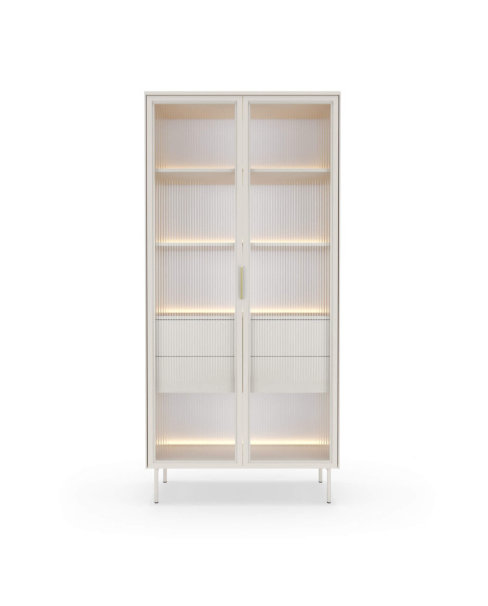 Witryna wysoka Lumi 91 2d2s, dwudrzwiowa z oświetleniem Led, Kaszmir, Laski Meble