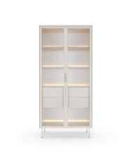 Witryna wysoka Lumi 91 2d2s, dwudrzwiowa z oświetleniem Led, Kaszmir, Laski Meble