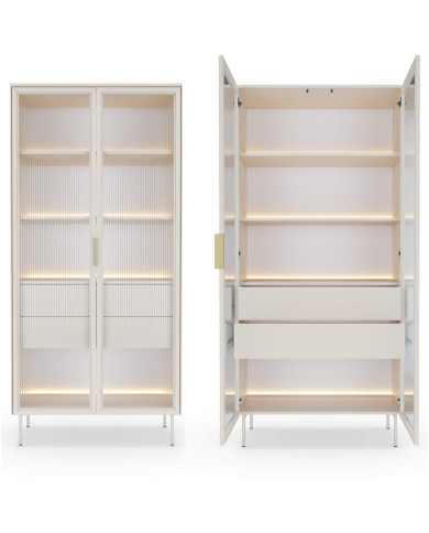Witryna wysoka Lumi 91 2d2s, dwudrzwiowa z oświetleniem Led, Kaszmir, Laski Meble Witryna wysoka Lumi 91 2d2s, dwudrzwiowa z oświetleniem Led, Kaszmir, Laski Meble