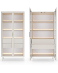 Witryna wysoka Lumi 91 2d2s, dwudrzwiowa z oświetleniem Led, Kaszmir, Laski Meble