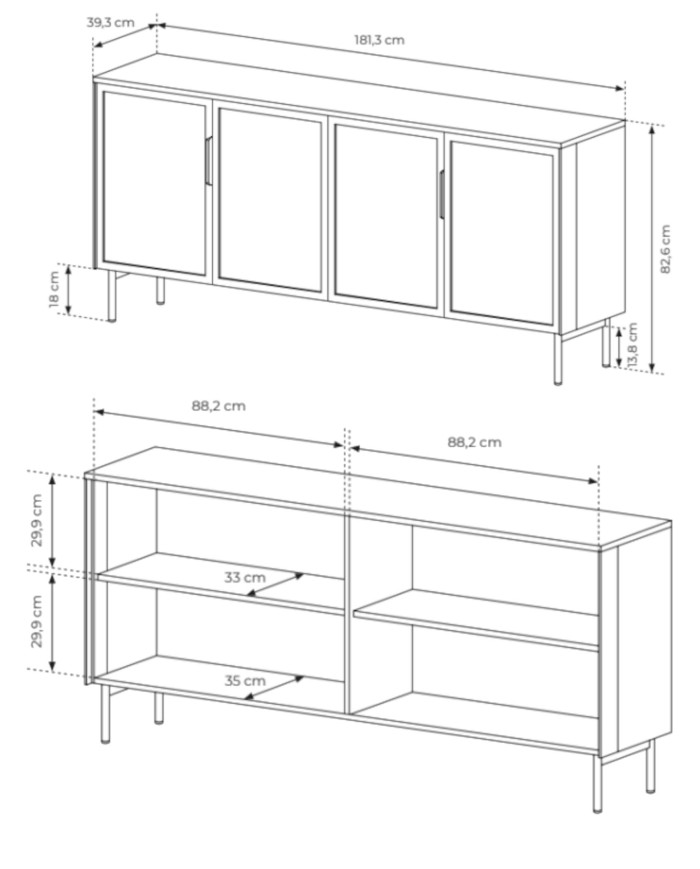 Komoda Lumi B 181, czterodrzwiowa z oświetleniem Led, Kaszmir, Laski Meble