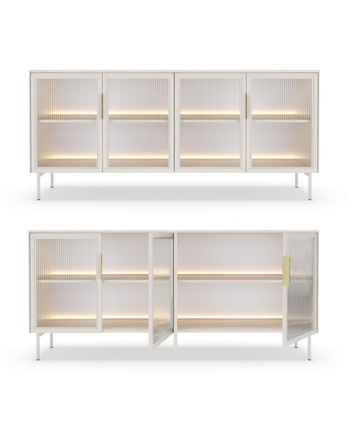 Komoda Lumi B 181, czterodrzwiowa z oświetleniem Led, Kaszmir, Laski Meble