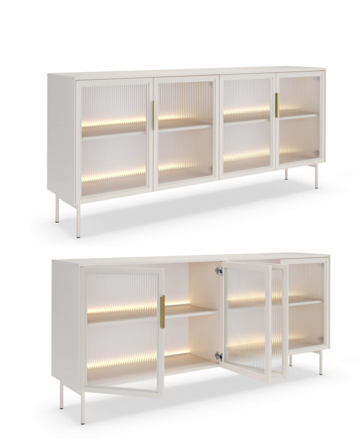 Komoda Lumi B 181, czterodrzwiowa z oświetleniem Led, Kaszmir, Laski Meble