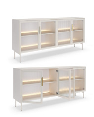 Komoda Lumi B 181, czterodrzwiowa z oświetleniem Led, Kaszmir, Laski Meble