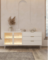 Komoda Lumi B 181, czterodrzwiowa z oświetleniem Led, Kaszmir, Laski Meble