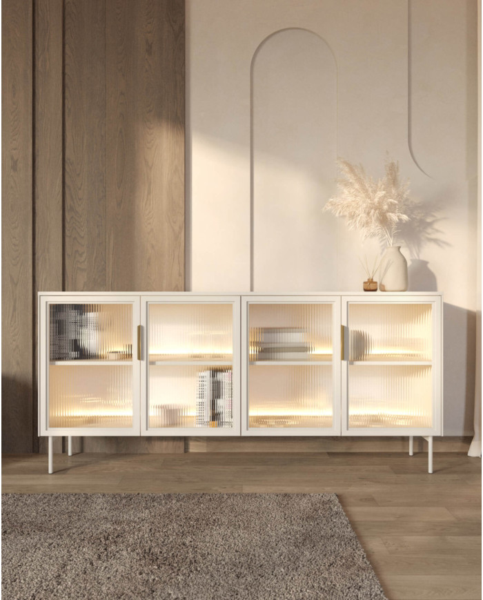 Komoda Lumi B 181, czterodrzwiowa z oświetleniem Led, Kaszmir, Laski Meble