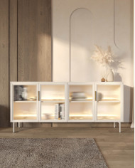 Komoda Lumi B 181, czterodrzwiowa z oświetleniem Led, Kaszmir, Laski Meble