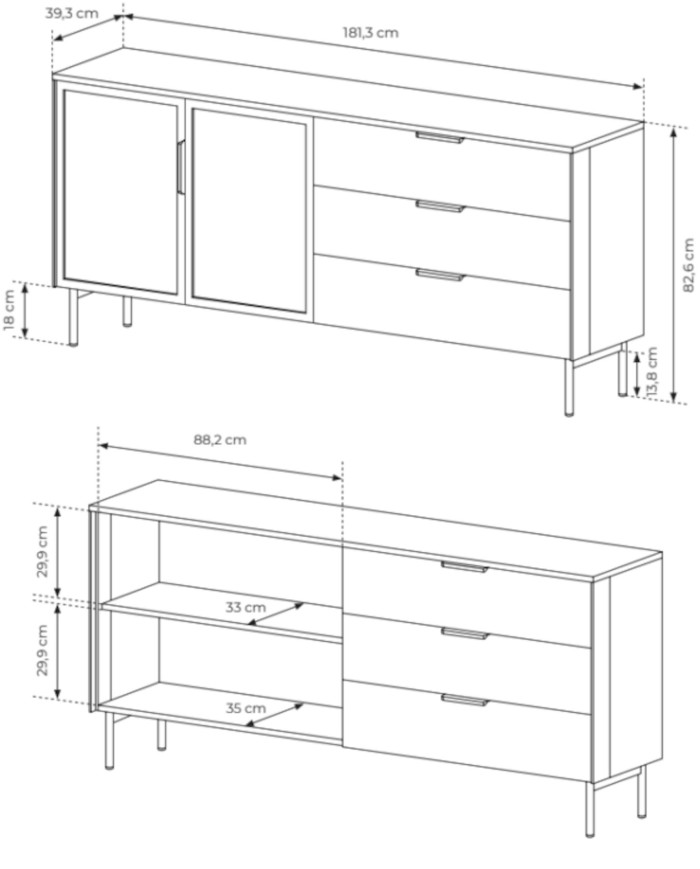 Komoda Lumi C 181, dwudrzwiowa, szuflady, z oświetleniem Led, Kaszmir, Laski Meble