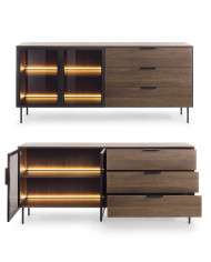 Komoda Lumi C 181, dwudrzwiowa, szuflady, z oświetleniem Led, Dąb dunin/ Czarny, Laski Meble