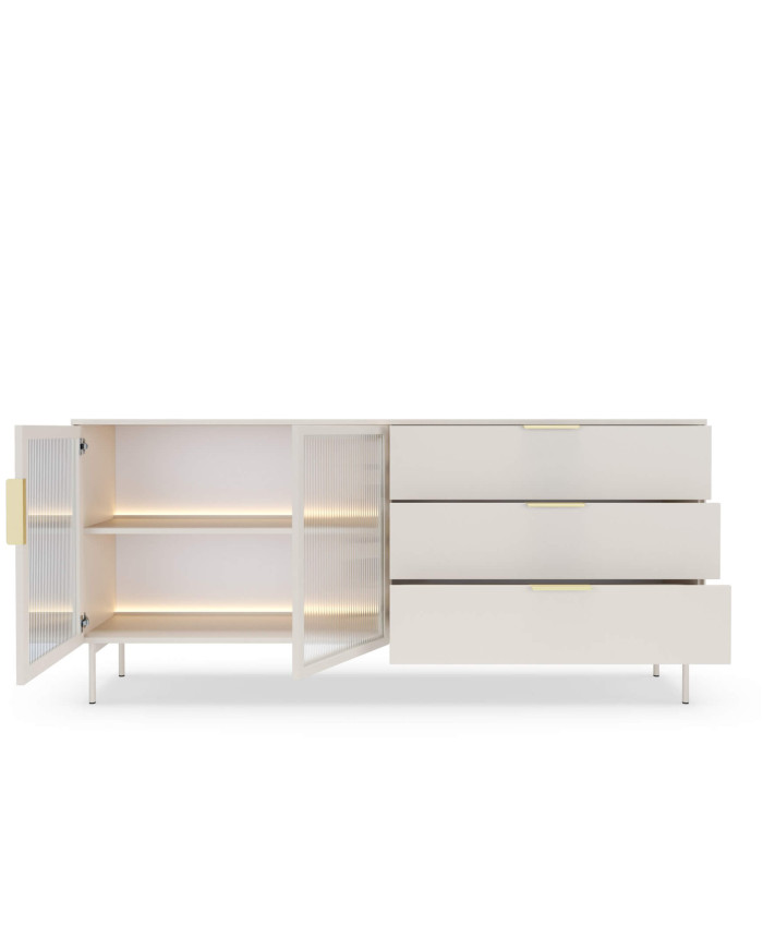 Komoda Lumi C 181, dwudrzwiowa, szuflady, z oświetleniem Led, Kaszmir, Laski Meble