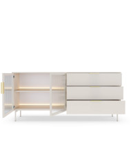 Komoda Lumi C 181, dwudrzwiowa, szuflady, z oświetleniem Led, Kaszmir, Laski Meble