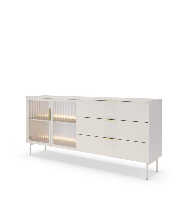 Komoda Lumi C 181, dwudrzwiowa, szuflady, z oświetleniem Led, Kaszmir, Laski Meble