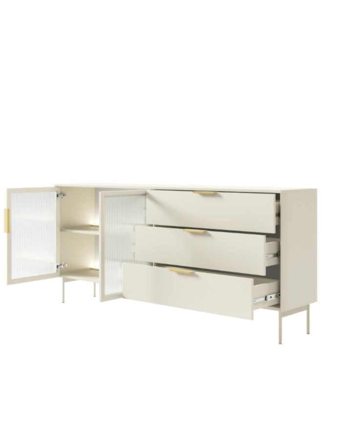 Komoda Lumi C 181, dwudrzwiowa, szuflady, z oświetleniem Led, Kaszmir, Laski Meble