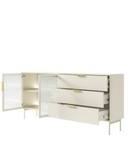 Komoda Lumi C 181, dwudrzwiowa, szuflady, z oświetleniem Led, Kaszmir, Laski Meble