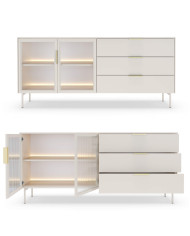 Komoda Lumi C 181, dwudrzwiowa, szuflady, z oświetleniem Led, Kaszmir, Laski Meble