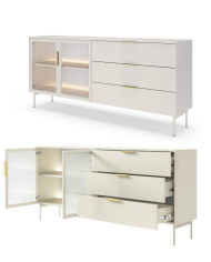 Komoda Lumi C 181, dwudrzwiowa, szuflady, z oświetleniem Led, Kaszmir, Laski Meble