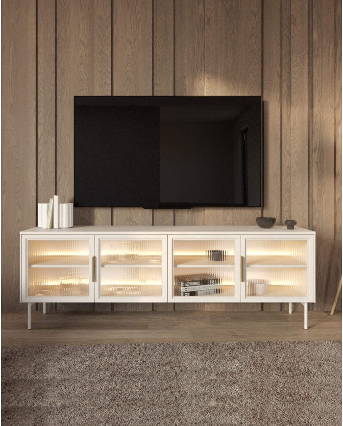 Komoda Lumi C 181, dwudrzwiowa, szuflady, z oświetleniem Led, Kaszmir, Laski Meble