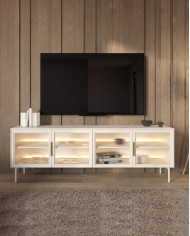 Komoda Lumi C 181, dwudrzwiowa, szuflady, z oświetleniem Led, Kaszmir, Laski Meble