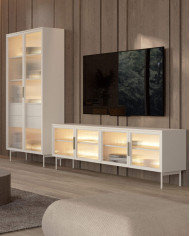 Komoda Lumi C 181, dwudrzwiowa, szuflady, z oświetleniem Led, Kaszmir, Laski Meble