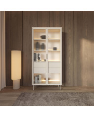 Komoda Lumi C 181, dwudrzwiowa, szuflady, z oświetleniem Led, Kaszmir, Laski Meble