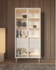 Komoda Lumi C 181, dwudrzwiowa, szuflady, z oświetleniem Led, Kaszmir, Laski Meble