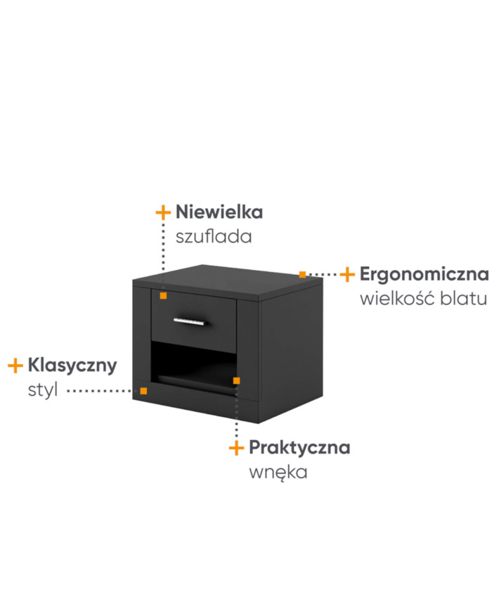 Stolik nocny AR-07 Arti, szuflada, wnęka, czarny, LENART