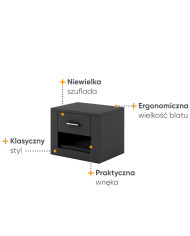 Stolik nocny AR-07 Arti, szuflada, wnęka, czarny, LENART