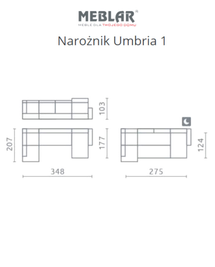 Narożnik Umbria 1, funkcja spania, pojemniki, regulowane zagłówki, MEBLAR