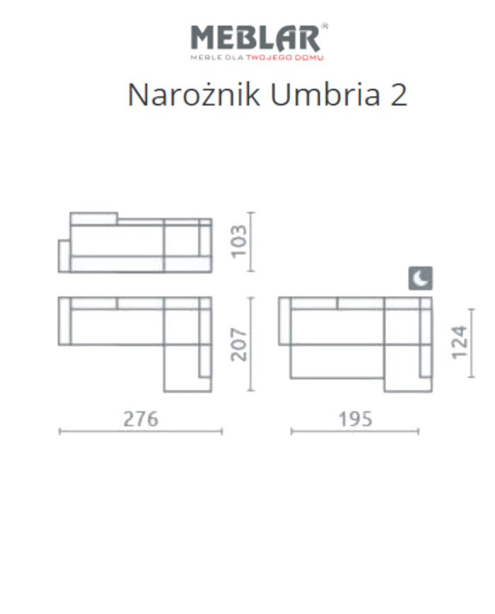 Narożnik Umbria 2, funkcja spania, pojemnik, regulowane zagłówki, MEBLAR